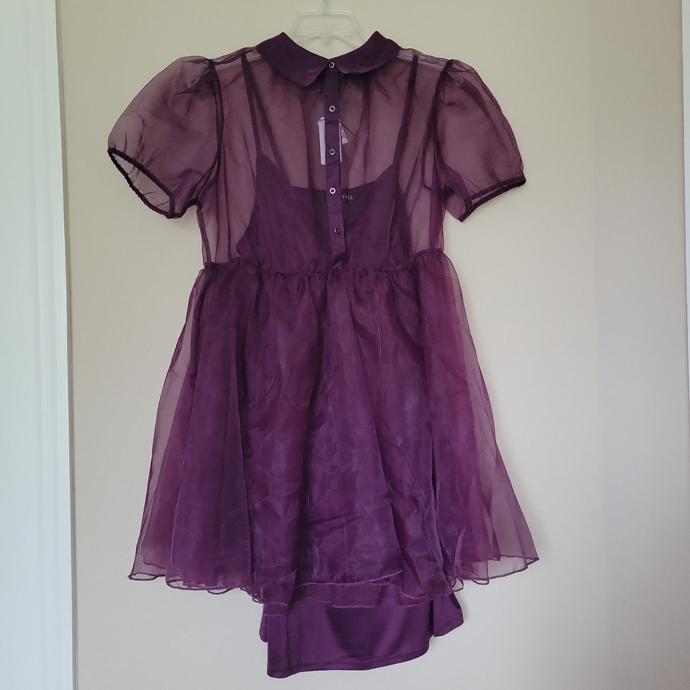 Torrid Nightfall Organza Mini Shirt Slip Dress Size 1X Goth Babydoll Purple New